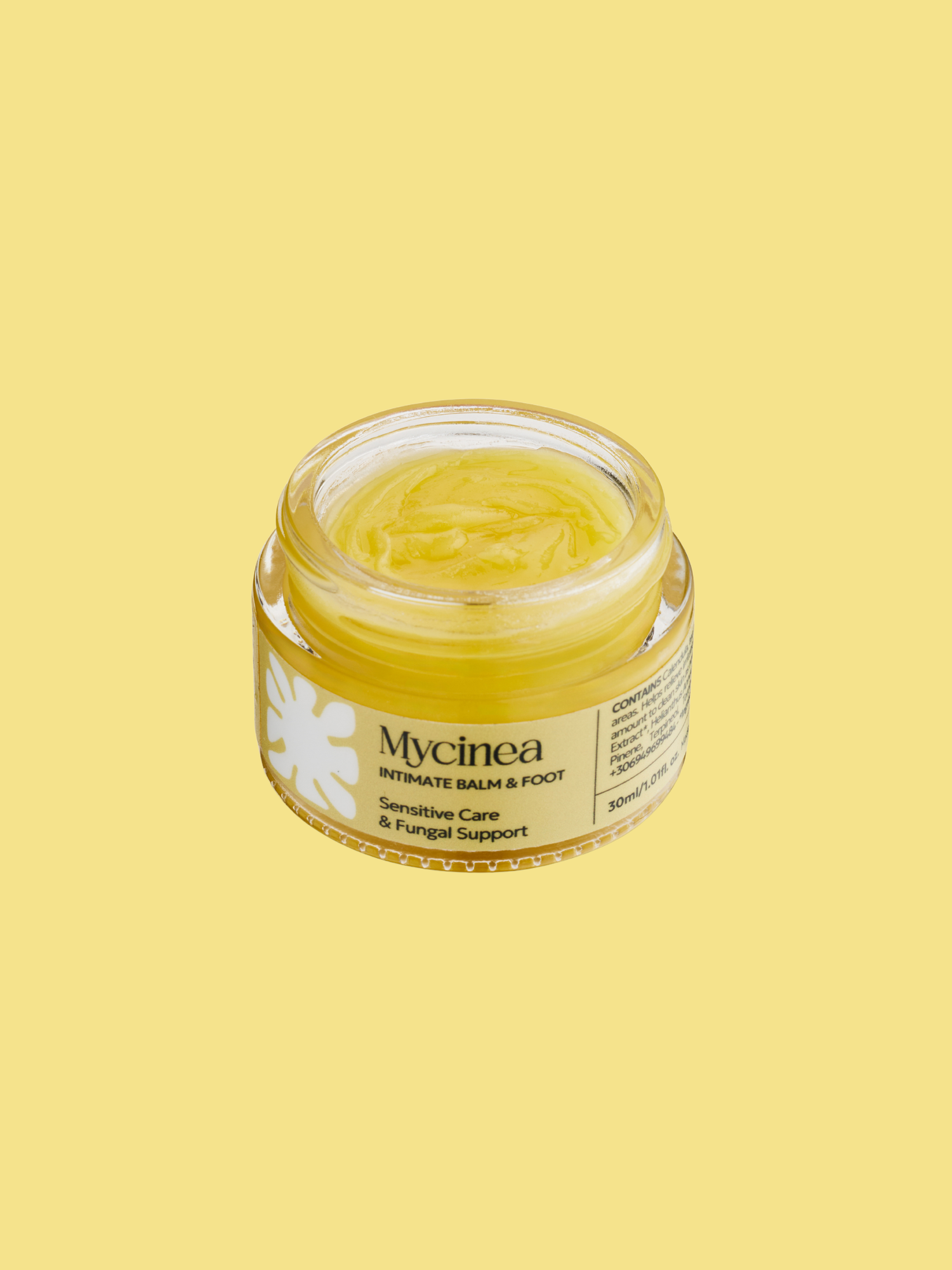 Λεπτομέρεια του Mycinea Balm – Πλούσια σύνθεση με βαλσαμόχορτο για βαθιά εντατική φροντίδα.