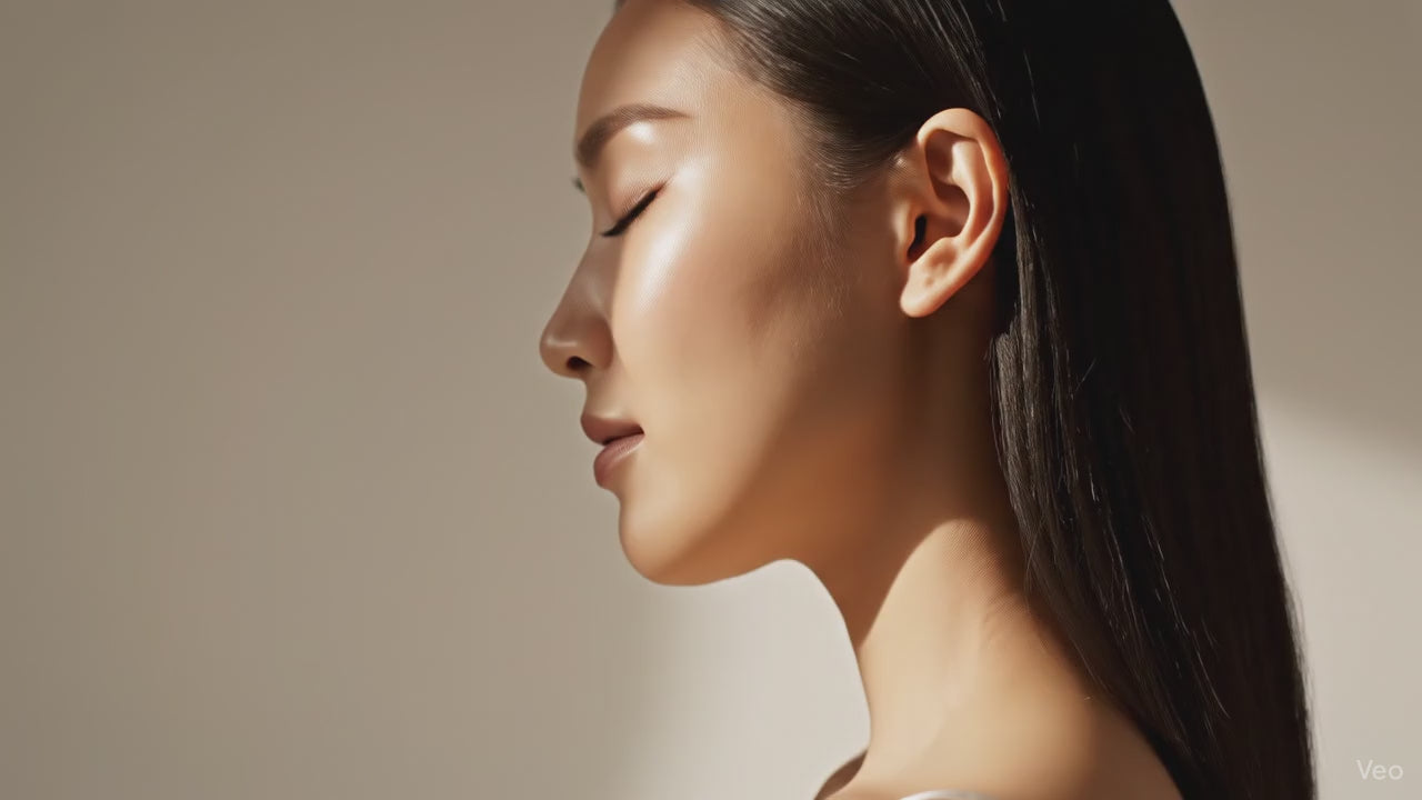 Éclat Naturel Sublimé: Pillar : Luminosité & Confiance. Montre la peau sublimée par les produits, évoquant la confiance en soi. Le mouvement doux est parfait pour une boucle. PROMPT: A woman's face (natural beauty, serene expression) slowly turns, catching soft natural light, highlighting a luminous, even-toned complexion. A subtle, natural glow emanates from her skin. Ends with an elegant reveal of the VAITSI logo. Style: Clean, minimalist background, focus on skin texture and light play, authentic feel, 4