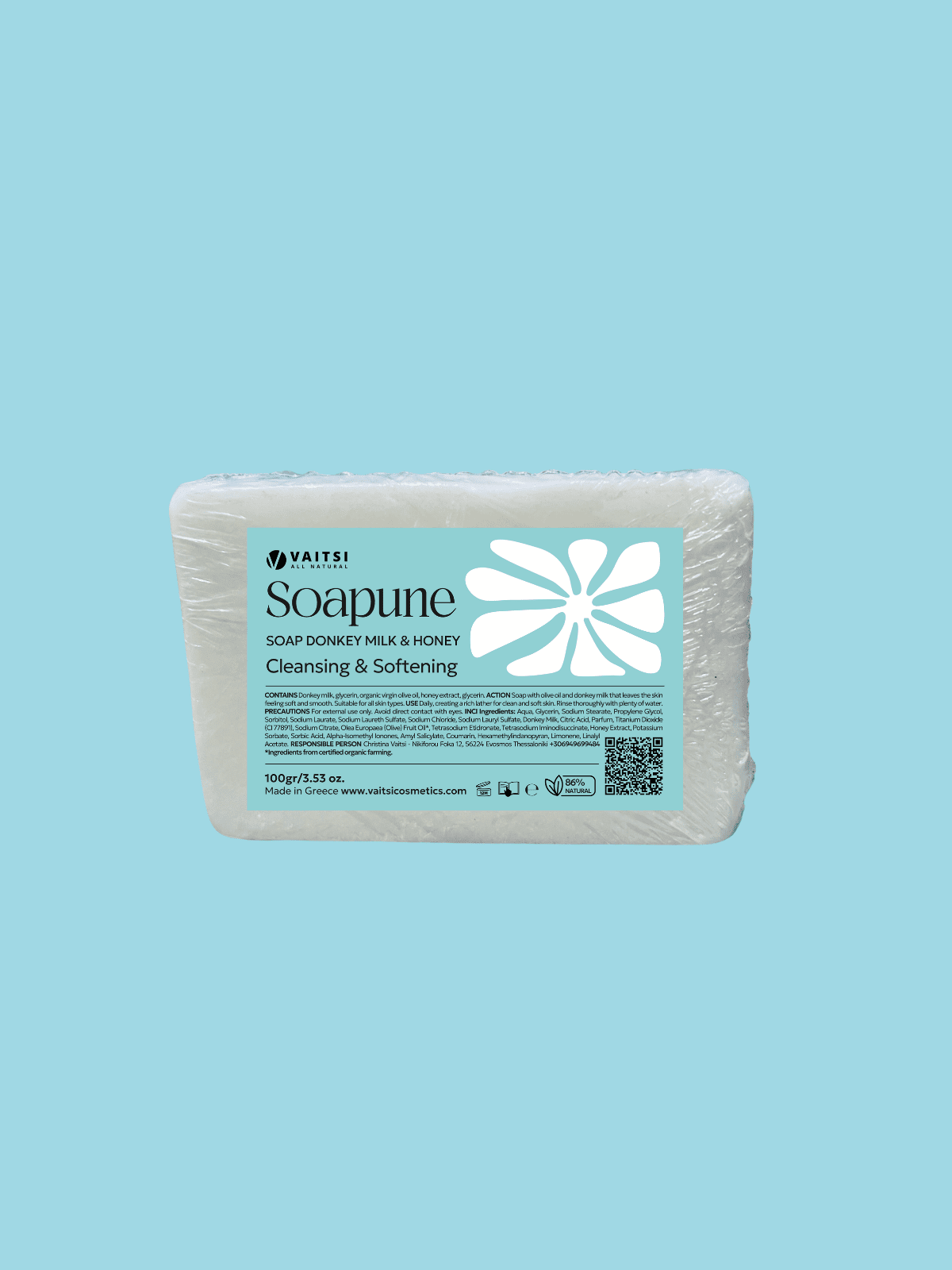 SOAPUNE Savon au lait d'ânesse et au miel bio – Apaisant et hydratant 100 g - VAITSI Cosmetics - SKU69 - 5213010850694